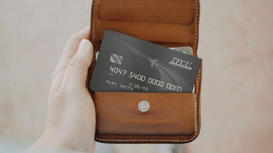 TFCU Credit Card in a leather purse